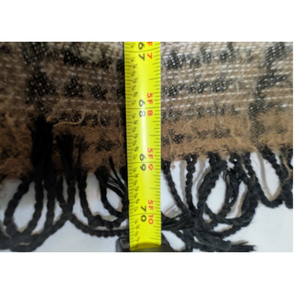 Unbranded Houndstooth Scarf Women OS Brown Excellent Oversized Fringe Wrap - Picture 3 of 3